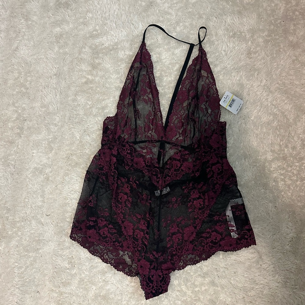 Free People Intimately Too Cute Bodysuit Maroon Size Medium NWT